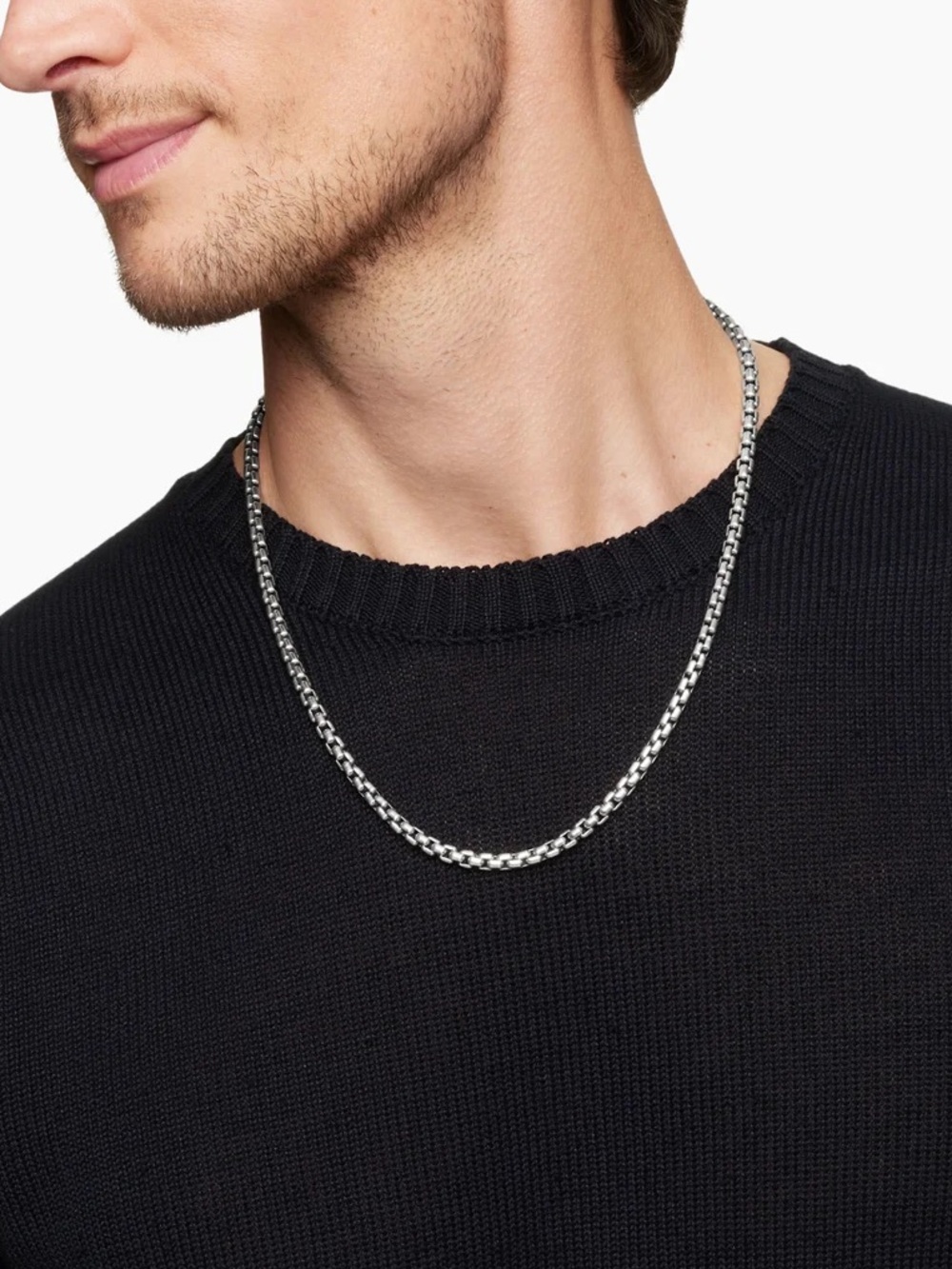925 Silver Men’s Box Chain Necklace - Classic Box Link 2.6oz/ L 21.8” / W 0.5”